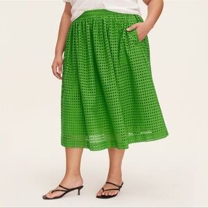 Vibrant Green Midi A-Line Skirt with Pleats